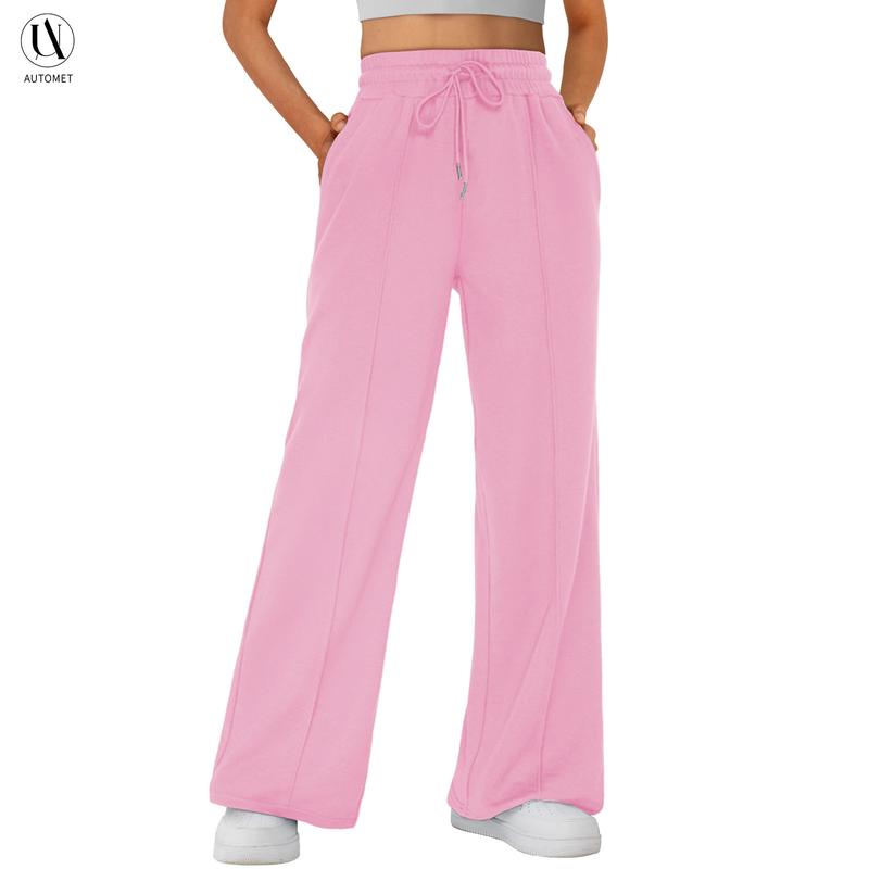 AUTOMET Women’s Wide Leg Sweatpants High Waisted Baggy Flared Pants Drawstring Athletic Joggers