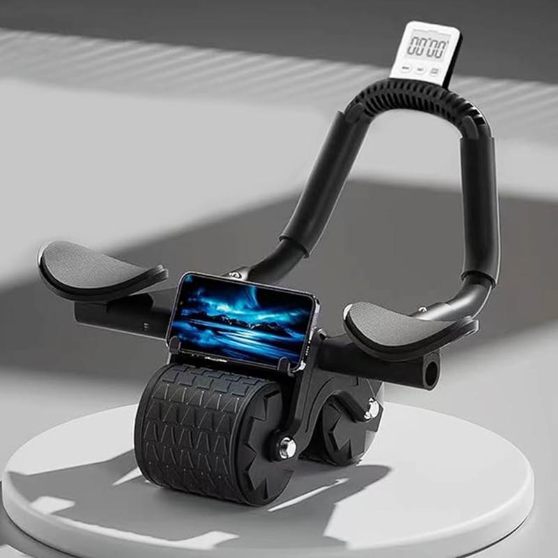 Ab Roller Wheel Fitness Equipment with Knee Matt & Timer, Automatic Rebound, Elbow Support, Phone Holder Design - Stronger Elbow Support Structure