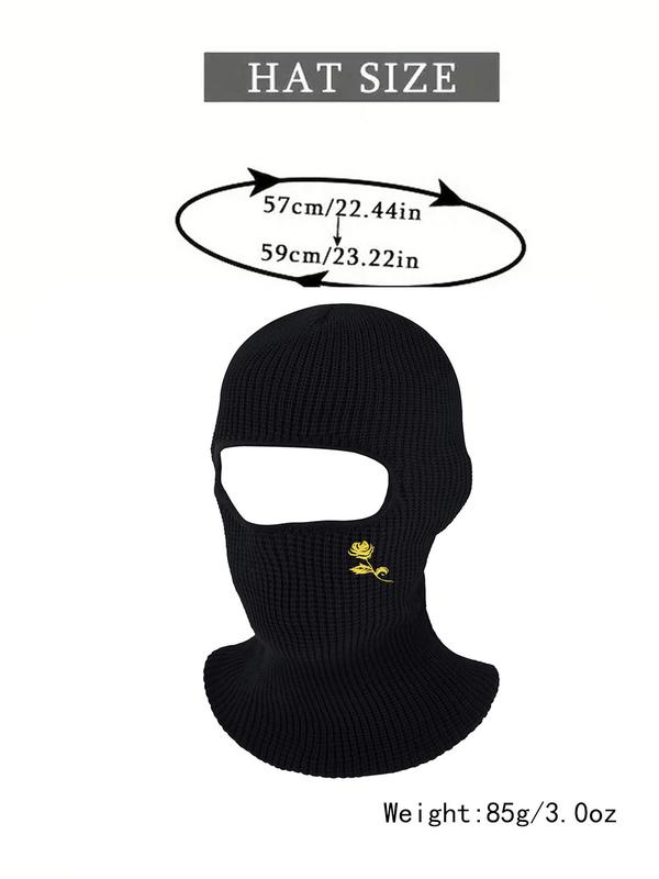 Unisex Sporty Trendy Rose Embroidered Balaclava Hat, Casual Soft Face Covering Fitted Hat, Comfy Warm Balaclava Hat for Daily Outdoor Sports