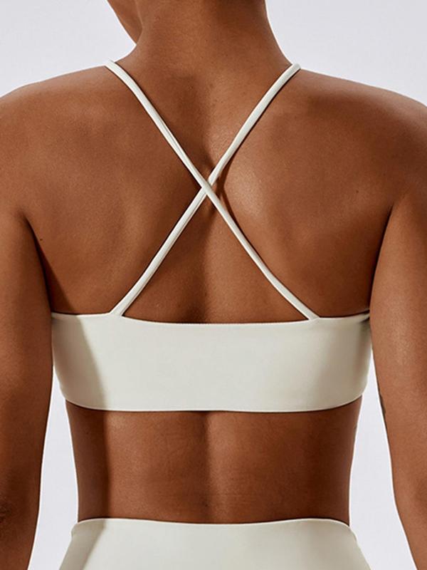 Women's Solid Criss Cross Backless Sports Bra, Soft Comfortable Breathable Athletic Bra for Yoga Gym Workout, Sports Bra for Women, Gym Clothes, Lady Activewear, Women Sport & Outdoor Clothing, Bras for Women