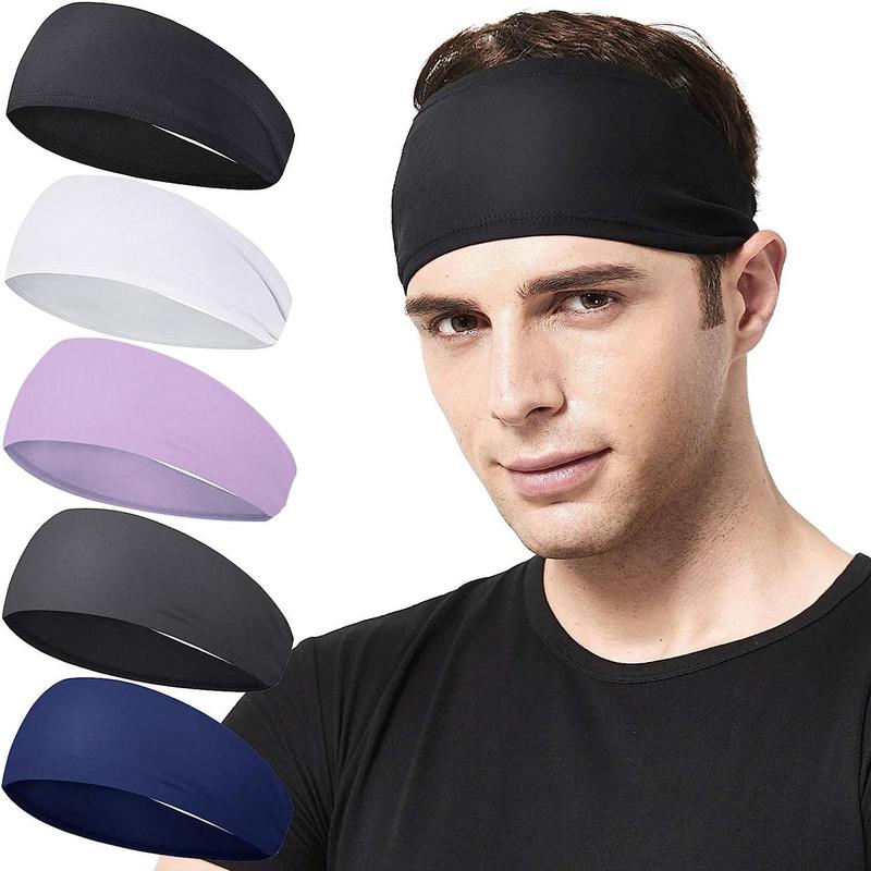 Sports Headband, 5 Counts Sweatband Sports Headband for Running, Cycling, Basketball, Fitness Workout Stretchy Unisex Hairband, Sports Accessories