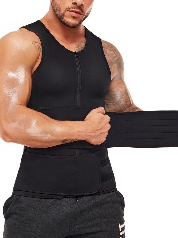 Men's Solid Zipper Sauna Vest, Casual Comfy Tummy Control Shaper, Waist Trainer, Men's Shapewear for All Seasons