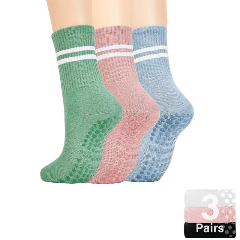 3 Pairs Pilates Women's Grip Socks Yoga Socks Non-slip Ballet Hospital Socks - of Grip Ankle Socks, Medium Leg Sports Yoga Socks for Unisex Sports Socks Non-slip bottom seam socks Women's Pilates