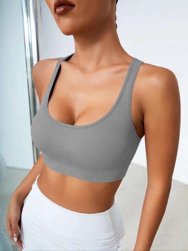 Women's Plain Criss Cross Backless Sports Bra, Slightly Sheer Unpadded Cup Sports Bra, Sporty Breathable Bra for Yoga Workout for Fall, Gym Clothes Women, Fall Outfits Black Girl