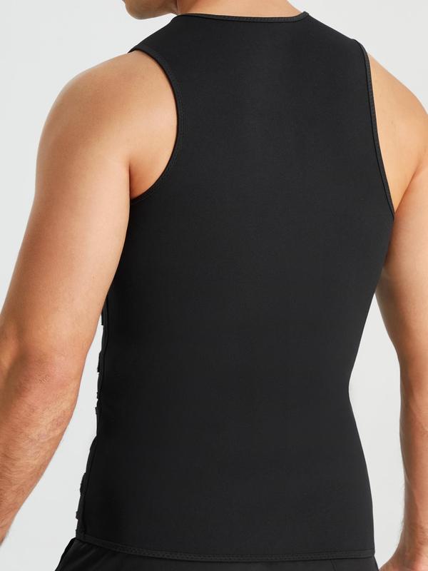 Men's Solid Zipper Sauna Vest, Casual Comfy Tummy Control Shaper, Waist Trainer, Men's Shapewear for All Seasons