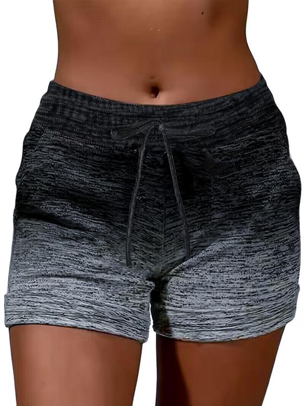 Women's Ombre Print Tie Front Elastic Waist Sports Shorts, Casual Comfy Breathable Shorts, Ladies Sportswear for All Seasons