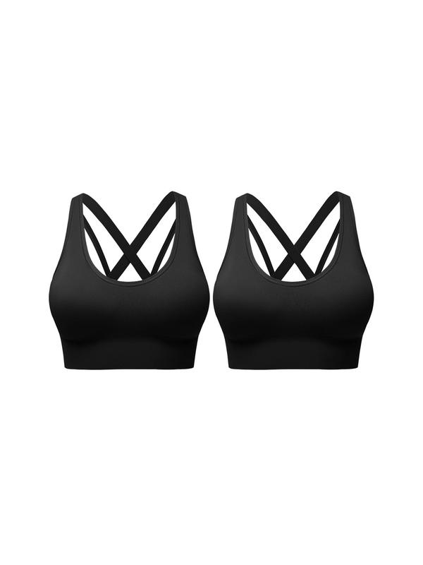 Women's 5 Counts Solid Criss Cross Backless Sports Bra, Comfortable Breathable Workout Yoga Bras, Ladies Sportswear for Indoor Outdoor Wear