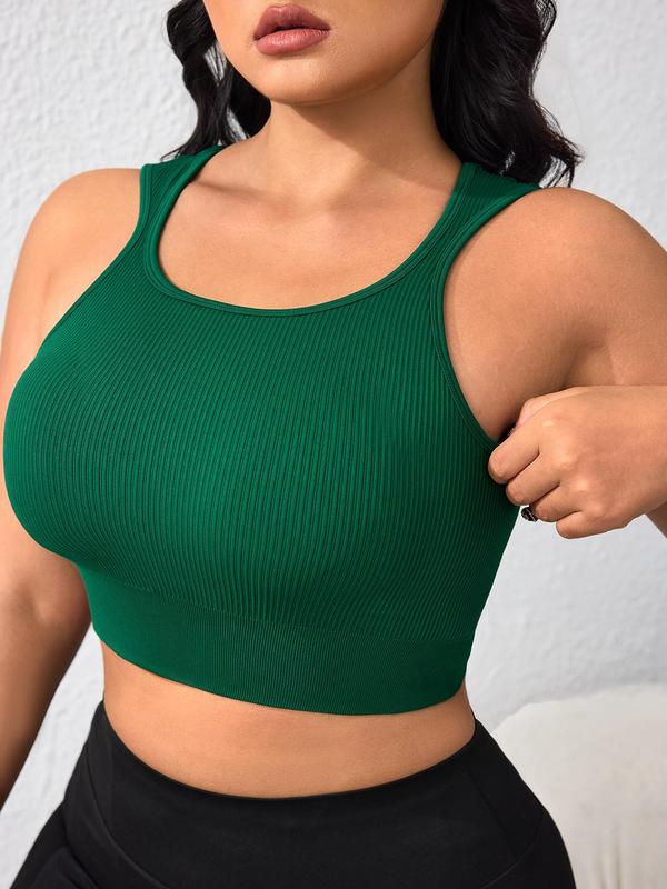  Solid Ribbed Sports Bra, Breathable Comfortable Sports Top for Yoga Gym Workout, Women's Sport & Outdoor Clothing for Summer