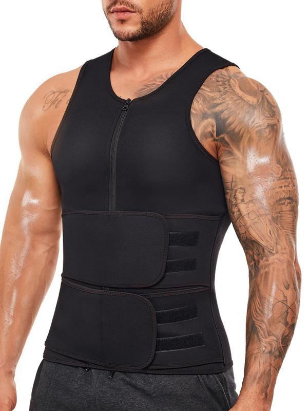 Men's Solid Zipper Sauna Vest, Casual Comfy Tummy Control Shaper, Waist Trainer, Men's Shapewear for All Seasons