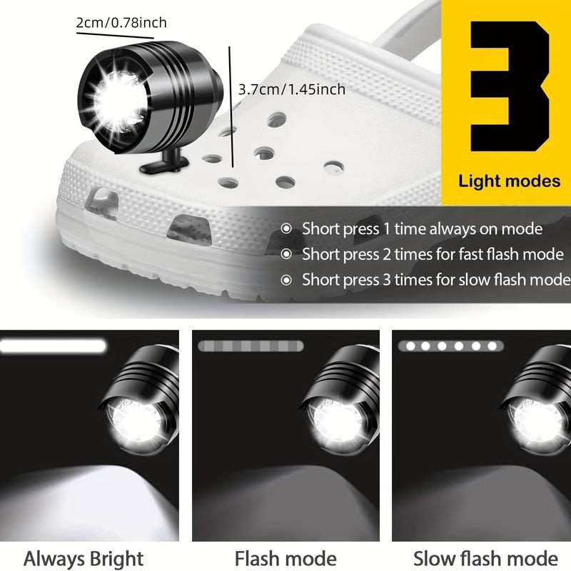 3 Light Modes Headlight for Shoes, Light Up Charm Accessories for Shoes, Clip on Headlights Flashlights for Clog Shoe Walking Camping