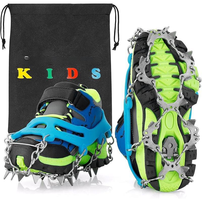 Kids Ice Cleats - Snow Crampons for Hiking boots & Shoes with 14 Stainless Steel Spikes Elastic Anti-Skid