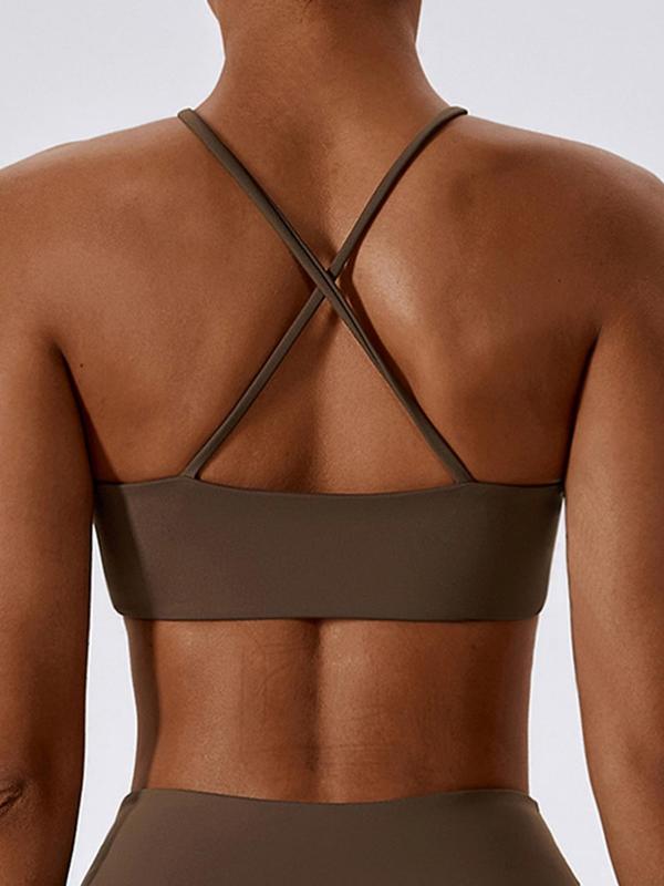 Women's Solid Criss Cross Backless Sports Bra, Soft Comfortable Breathable Athletic Bra for Yoga Gym Workout, Sports Bra for Women, Gym Clothes, Lady Activewear, Women Sport & Outdoor Clothing, Bras for Women