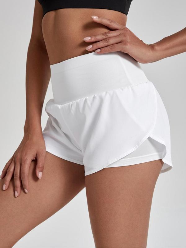 Sporty Women's 2-IN-1 Wrap Sports Shorts, Gym Shorts, Sports Plain Wide Waistband Shorts, Ladies Sportswear for Indoor Outdoor Wear