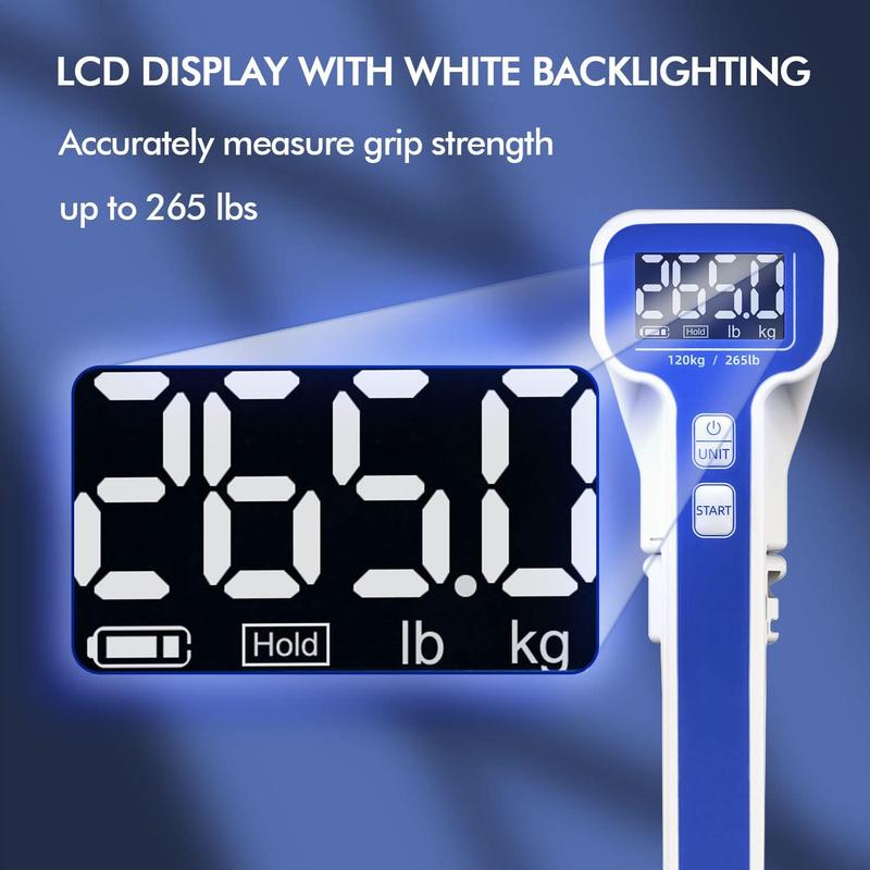 Grip Strength Tester 265lb 120kg, Digital Hand Dynamometer FDA Registered with Backlit LCD for Grip Strength Testing and Training