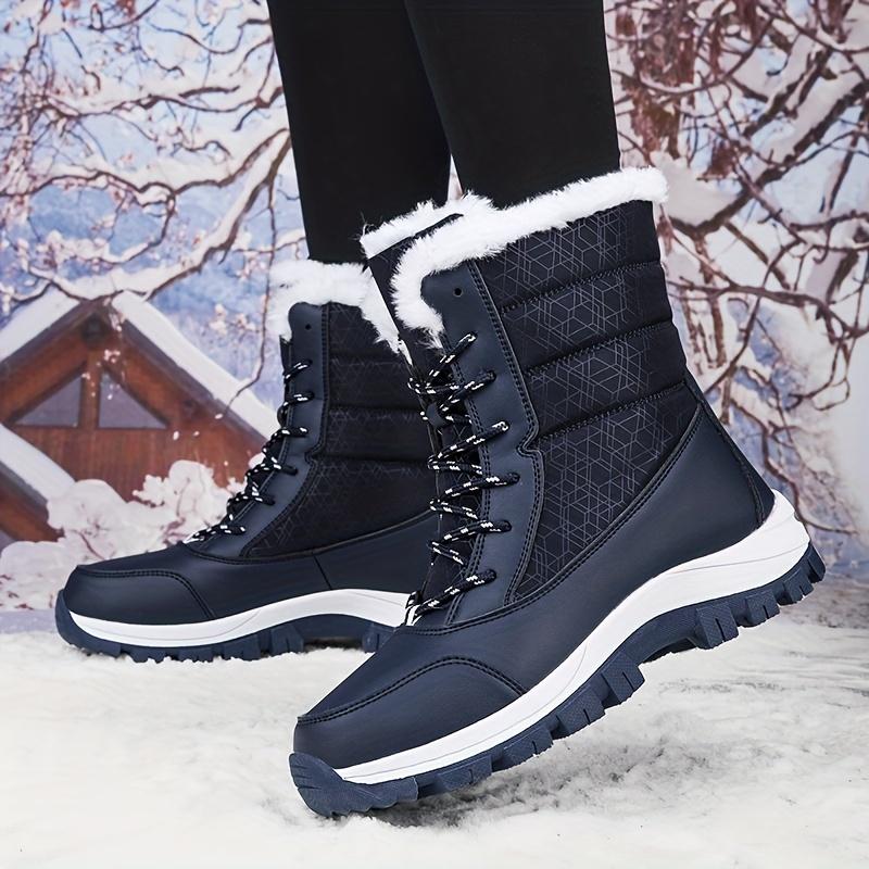 Thick Sole Fur Lined Plush Thermal Wear Resistance Snow Boots, High Top No Slip Winter Boots, Insulated Comfortable Flat Hiking Boots with Lace Up