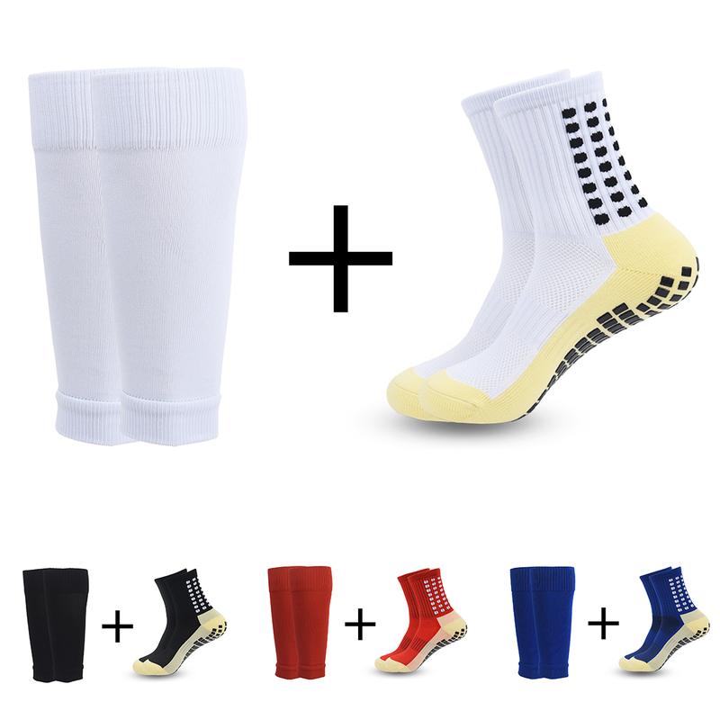 Soccer Grip Socks,Shin Guard Sleeves for Football Basketball for Men and Women Black White One Size