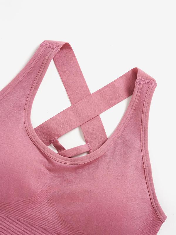 Women's Solid Criss Cross Backless Sports Bra, Breathable Comfortable Wireless Sports Bra, Ladies Sportswear for Indoor Outdoor Wear