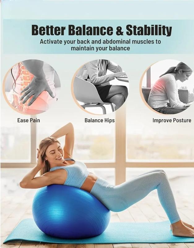 Yoga Ball Exercise Ball for Working Out, Anti-Burst and Slip Resistant Stability Ball, Swiss Ball for Physical Therapy, Exercise Ball Chair, Home Gym Fitness 65cm with pump