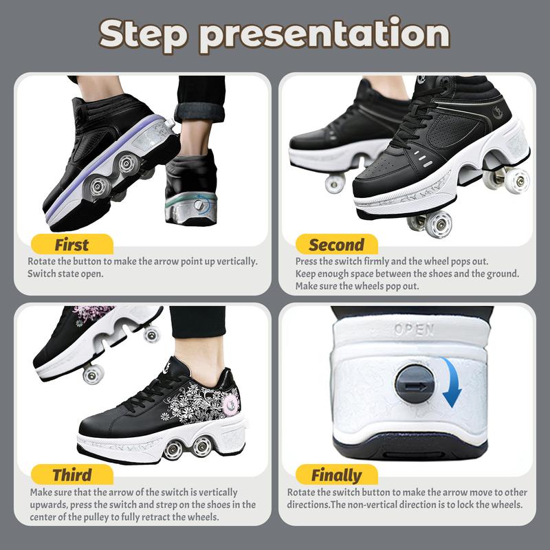 Yousulun 2-in-1 Deformation Roller Skates, Double-row Roller Skate Shoes with 4 Wheels, Outdoor Funny Sports for Men& Women, Roller Shoes with Laces, Comfortable& Breathable