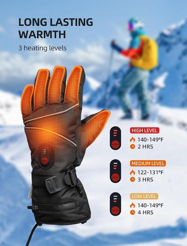 Heated Gloves for Men Women, 7.4V Rechargeable Battery Electric Heated Ski Gloves, Touchscreen Heating Gloves Waterproof for Winter Outdoor Work Hunting Motorcycle Cycling