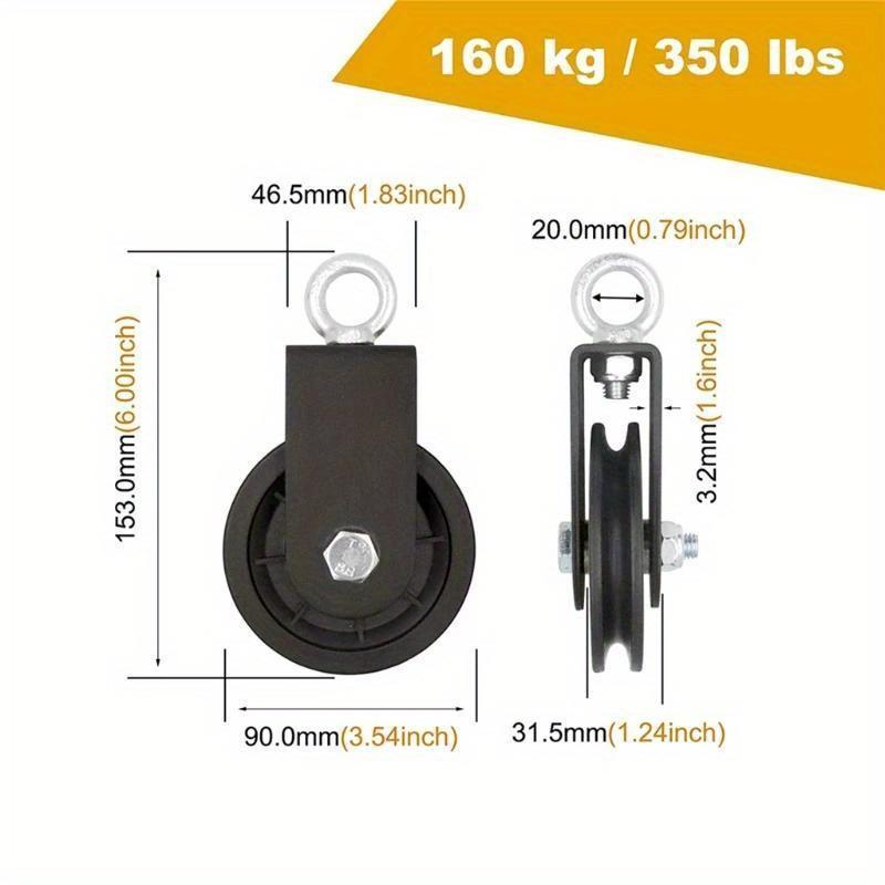 Weight Cable Pulley System Gym Kit, 360 Degree Rotating Silent Pulley, Pulley Hanging Strap Carabiner Hooks Hammock Straps for Gym Equipment, Ladder Lift