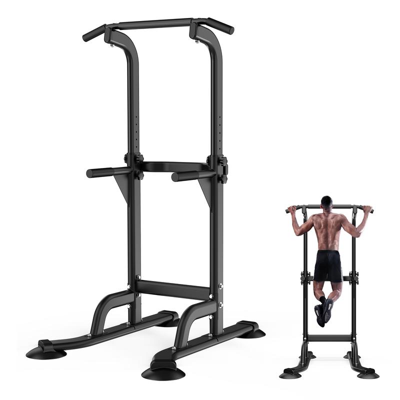 Height Adjustable Power Tower Workout Dip Station with Pull Up Bar and Full Body Exercise Equipment for Home Gym Fitness