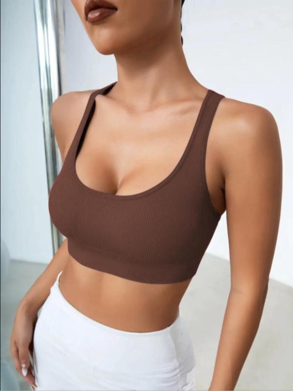 Women's Plain Criss Cross Backless Sports Bra, Slightly Sheer Unpadded Cup Sports Bra, Sporty Breathable Bra for Yoga Workout for Fall, Gym Clothes Women, Fall Outfits Black Girl