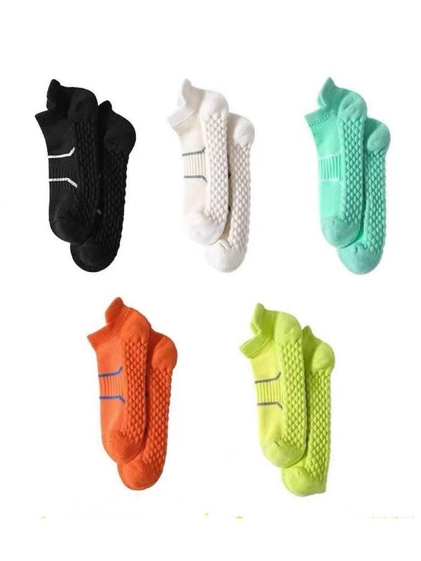 Plus 5 Pairs Low Cut Athletic Socks, Protect Heel Breathable Comfortable Sports Socks for Running Cycling Hiking, Men's Sportswear Ankle Socks for All Seasons