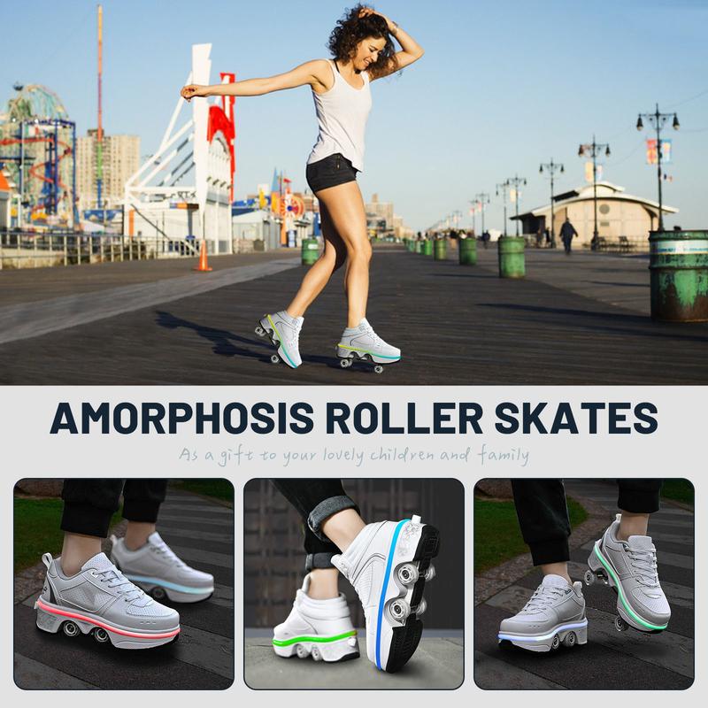 Yousulun Roller Skate Shoes For Men And Women, 4-Wheel Retractable Roller Skates, 2-in-1 Roller Shoes, Outdoor Sneakers With Wheels, For Birthday  Christmas