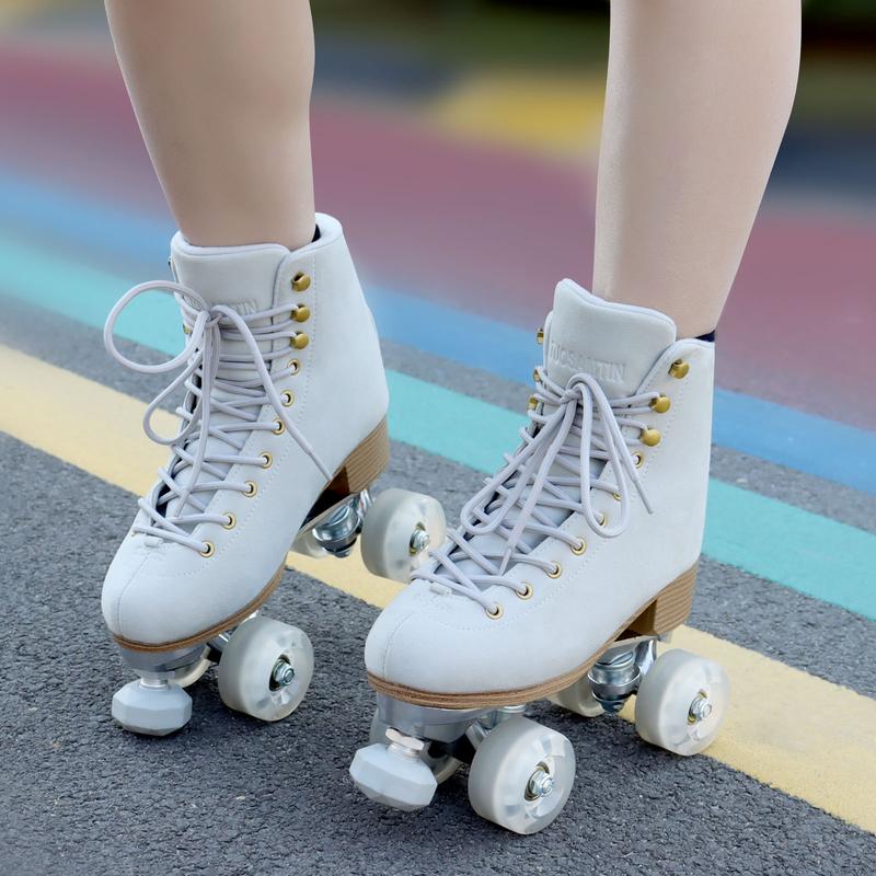 TUOSAMTIN Roller Skates for Women or Men with Height Adjustable Rubber Stoppers Retro Suede Quad Roller Skates for Outdoor and Indoor