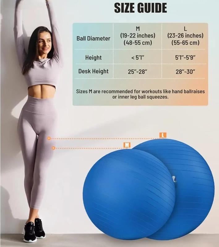 Yoga Ball Exercise Ball for Working Out, Anti-Burst and Slip Resistant Stability Ball, Swiss Ball for Physical Therapy, Exercise Ball Chair, Home Gym Fitness 65cm with pump