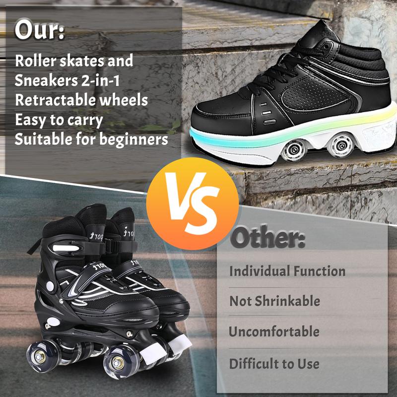 Yousulun 2-in-1 Roller Skate Shoes for Men And Women, Roller Shoes with Retractable Wheels, Multifunctional Roller Skates for Skating & Walking