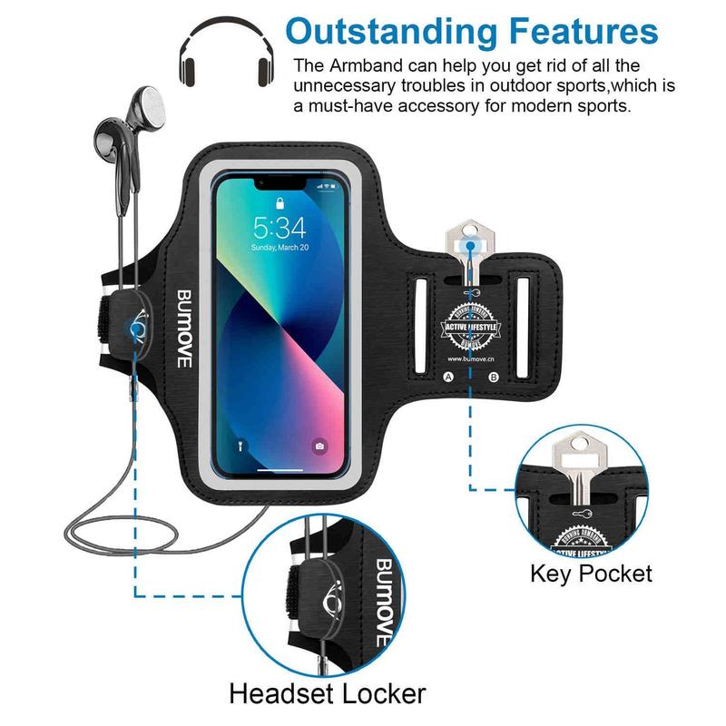 Sport Armband Phone Case with Earphones Locker & Key Porket for Workout Exercise, 1 Count Waterproof Running Sports Mobile Phone Armband for iphone