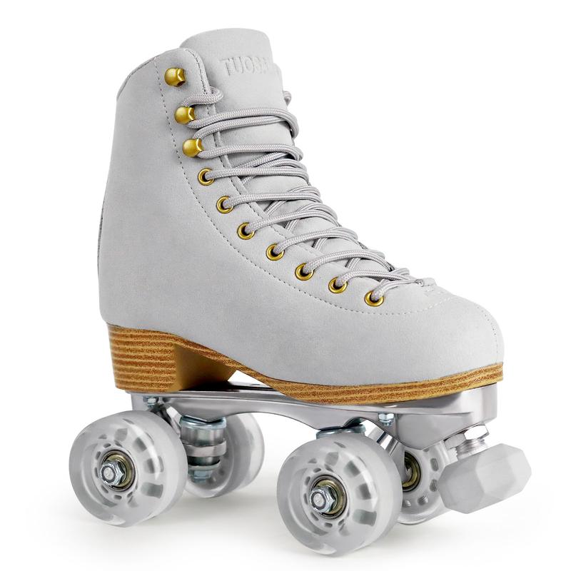 TUOSAMTIN Roller Skates for Women or Men with Height Adjustable Rubber Stoppers Retro Suede Quad Roller Skates for Outdoor and Indoor