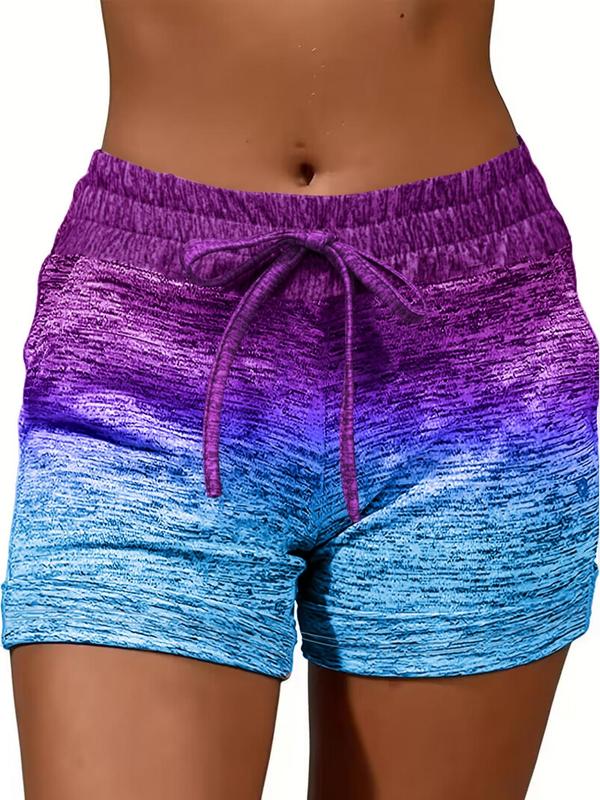 Women's Ombre Print Tie Front Elastic Waist Sports Shorts, Casual Comfy Breathable Shorts, Ladies Sportswear for All Seasons