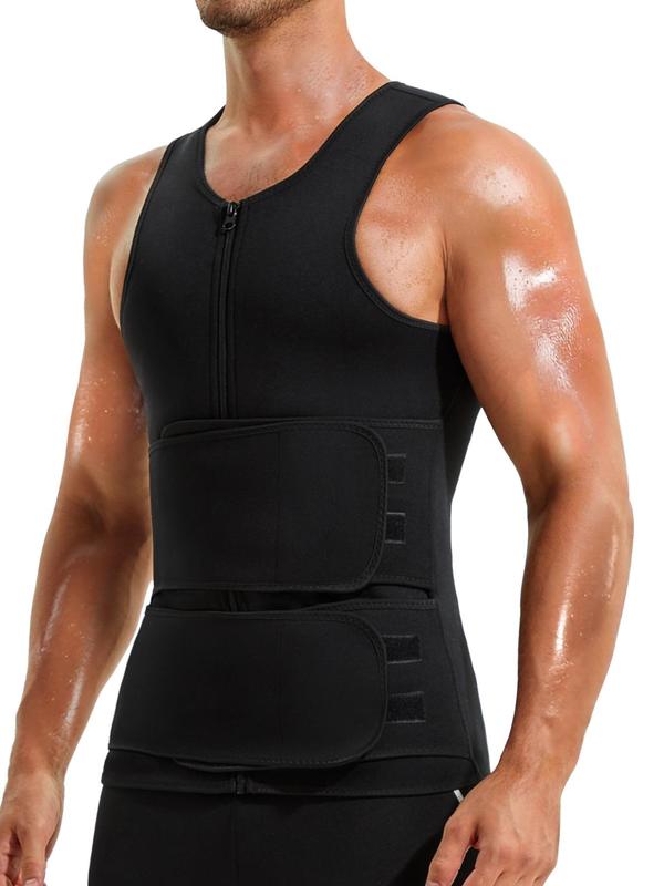 Men's Solid Zipper Sauna Vest, Casual Comfy Tummy Control Shaper, Waist Trainer, Men's Shapewear for All Seasons