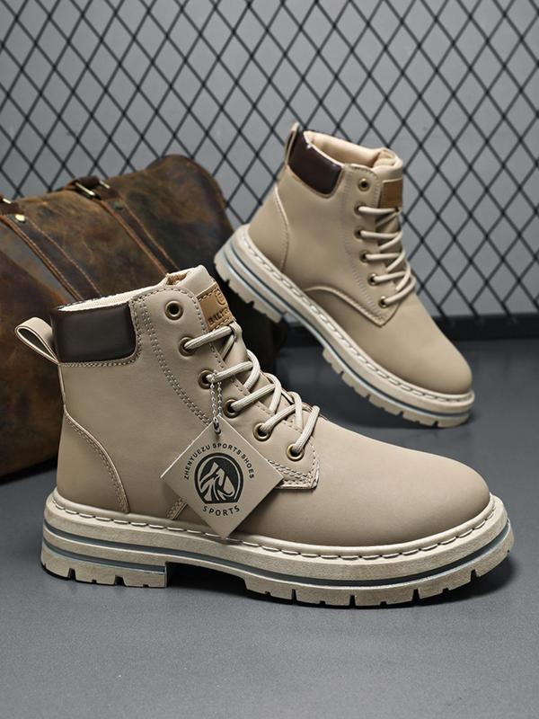 Men's Fashionable Letter Patched Design Lace Up Hiking Shoes, Sporty Outdoor Boots for Daily Wear, Male All-match Round Toe Shoes for Daily Wear