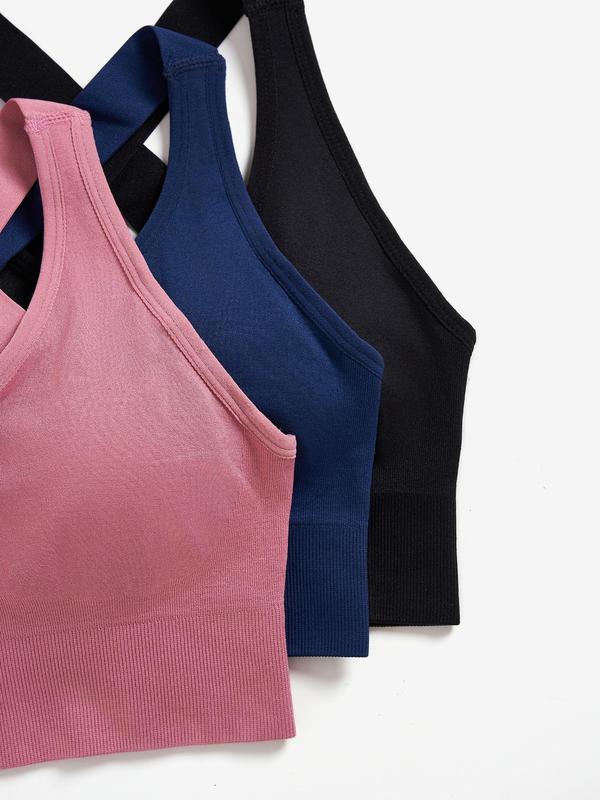 Women's Solid Criss Cross Backless Sports Bra, Breathable Comfortable Wireless Sports Bra, Ladies Sportswear for Indoor Outdoor Wear