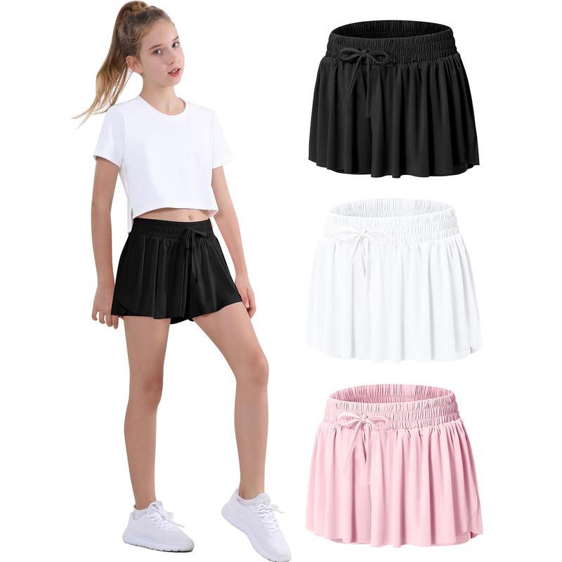 EXARUS Girls Butterfly Shorts Flowing Sports 2 in 1 Dance Tennis Cheer Skirt Running Preppy Tracksuit 6-14 Years Old clothing pink