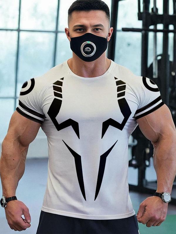 Men's Round Neck Raglan Sleeve Sports Tee, Men's Compression Shirts, Gym Tops, Sporty Quick Drying Breathable Compression T-shirt, Men's Workout Tops for Workout Running