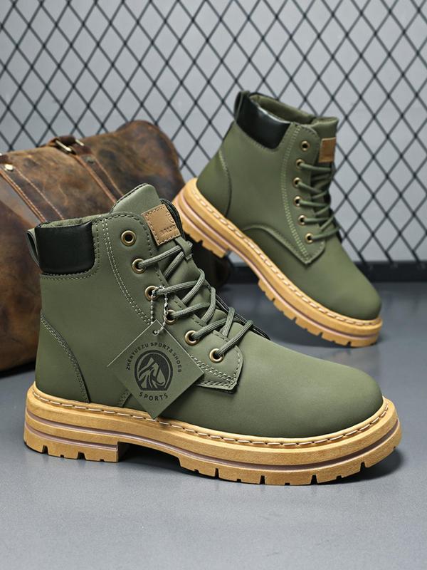 Men's Fashionable Letter Patched Design Lace Up Hiking Shoes, Sporty Outdoor Boots for Daily Wear, Male All-match Round Toe Shoes for Daily Wear