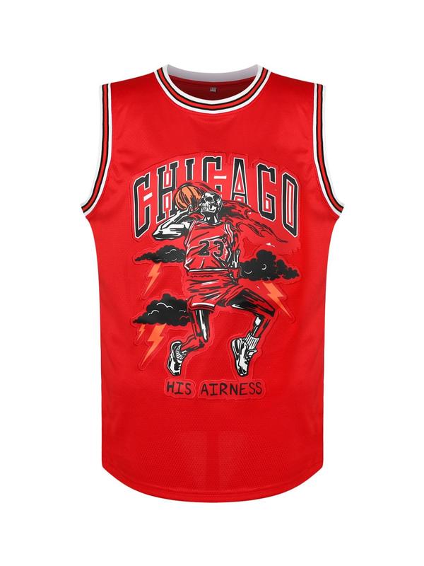 Men's Loose Letter & Basketball Graphic Contrast Binding Tank Jersey, Casual Sporty Sleeveless Basketball Top for Training Competition, Vintage Jerseys, Men's Sport & Outdoor Clothing for All Seasons