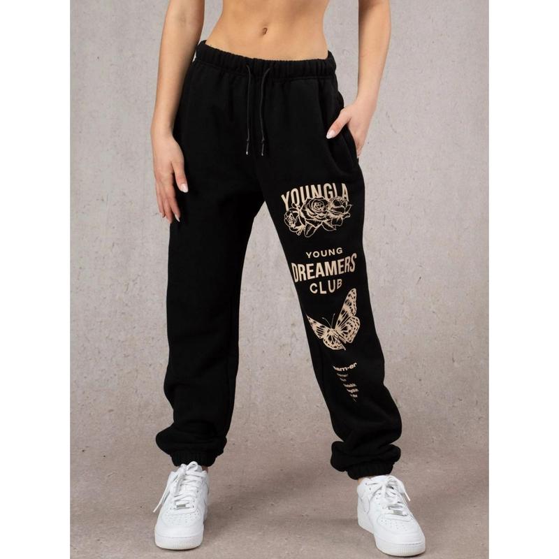 Youngla American Sports Pants Gym Bodybuilding Running Training Pants Cotton Terry Printed Ankle-Tied Trousers