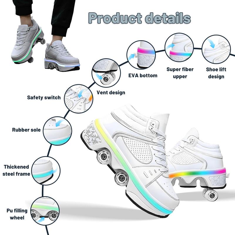 Yousulun Roller Skate Shoes For Men And Women, 4-Wheel Retractable Roller Skates, 2-in-1 Roller Shoes, Outdoor Sneakers With Wheels, For Birthday  Christmas