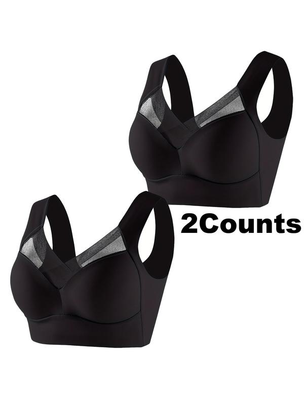 2 4 5counts Seamless Sport Bra Set - Seamless Lace Wrapped, Fixed Cup for Comfortable Support, Non-removable Padding, Polyamide Material, Knit Fabric, Solid Color, Elegant Lingerie Wear for Women,  Gym Clothing