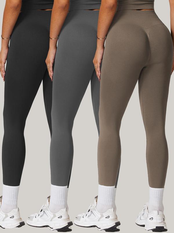 Women's Solid High Waist Seamless Sports Skinny Pants, Sporty Comfy Breathable Leggings for Yoga Gym Workout, Ladies Sportswear for All Seasons