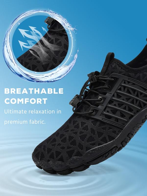 Men's Geometric Pattern Drawstring River Trekking Shoes, Sporty Quick Drying Breathable Non-slip Soft Sole Water Shoes, Outdoor Sports  Barefoot Shoes for Beach Swimming