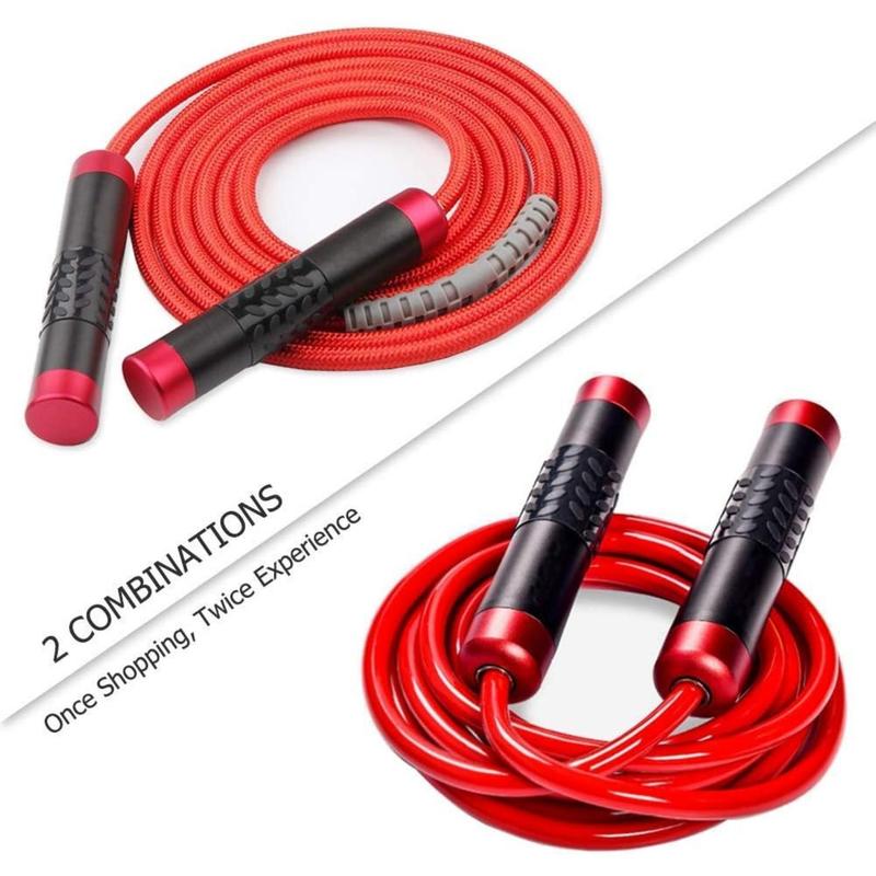 Weighted Jump Rope for Workout Fitness(1LB), Tangle-Free Ball Bearing Rapid Speed Skipping Rope for MMA Boxing Weight-loss,Aluminum Handle Adjustable Length 9MM Fabric Cotton+9MM Solid PVC Rope