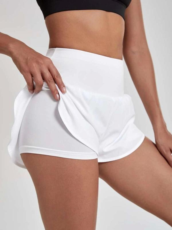 Sporty Women's 2-IN-1 Wrap Sports Shorts, Gym Shorts, Sports Plain Wide Waistband Shorts, Ladies Sportswear for Indoor Outdoor Wear