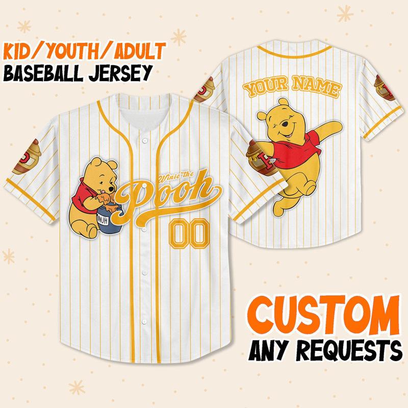 DISNEY MICKEY & CO. Custom Disney Winnie the Pooh Pooh Baseball Custom Youth Disney Jersey Vintage Baseball Jersey Disney Gift for Disney Fans